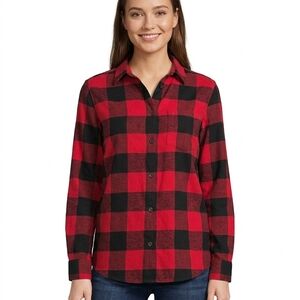 Divided Red and Black Buffalo Plaid Button-Down Shirt